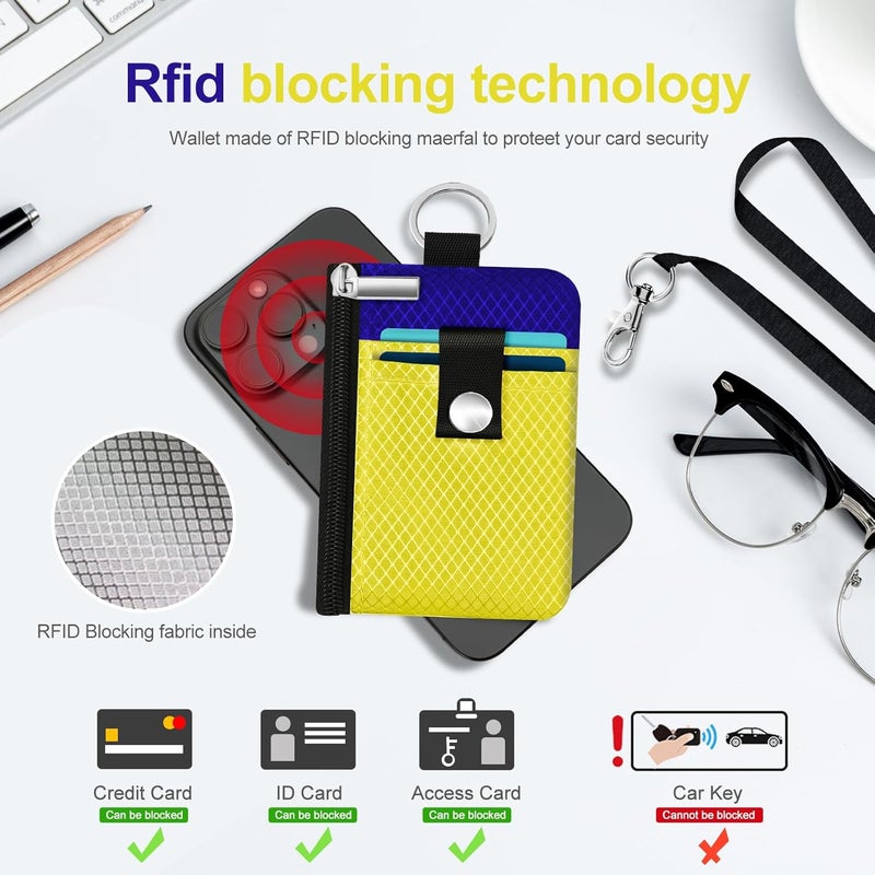 CCUMI Minimalist RFID Blocking Small Wallet with ID Window,WaterResistant Zip Id Case Wallet with Lanyard Keychain for Cards,Cash,Travel,Women,Men (Lemon Yellow/Sapphire Blue) - Image 4
